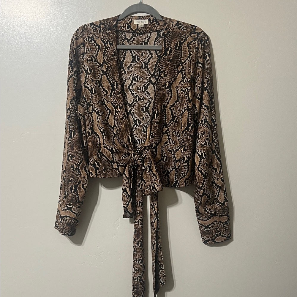 Elegant Snake Print Wrap Blouse